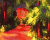 奥古斯特 马克 : Red house in park